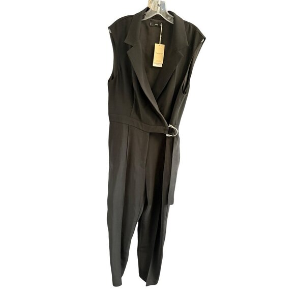 MNG by Mango Black Sleeveless Belted Wrap Straight Leg Jumpsuit XL NWT‎ - Picture 5 of 14